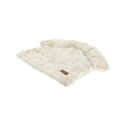 Pluche crème kussen van 72 cm met zachte opstaande rand; geschikt als comfortabele slaap- en rustplek voor hond of kat.