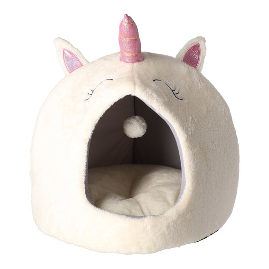 Knusse eenhoorn huisdiermand van 45 cm. Zachte pluche katten- en hondenmand in vrolijk unicorn design, ideaal voor kleine huisdieren.