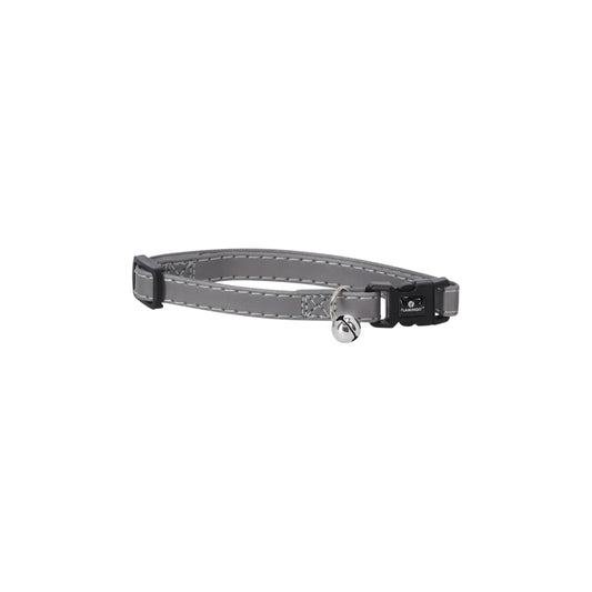 Kattenhalsband zilver reflecterend 10mm verstelbaar tot 30cm met veiligheidssluiting en belletje