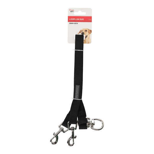 Duo looplijn zwart 20mm met twee lijnen van 45cm en draaibare musketonhaken