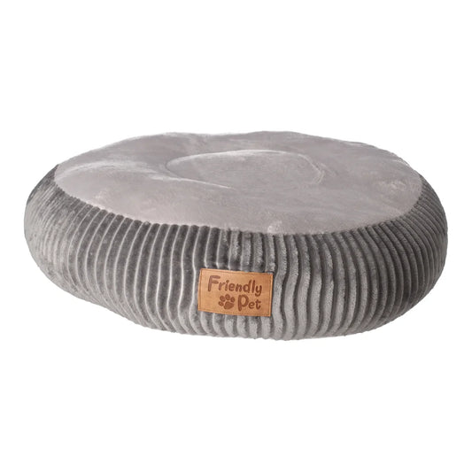 Rond antracietgrijs PurePaw Pillow dierenkussen van 50 cm, met ribpluche stof en zacht oppervlak, geschikt voor katten en kleine honden.