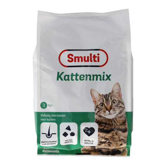 Zak Smulti Kattenmix 3 kg droogvoer voor katten, mix van krokante brokjes voor huid, vacht en conditie.