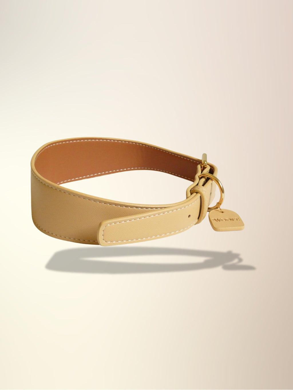 Beige Halsband – Vegan leren hondenhalsband met zachte voeringHondkatWereld.nl