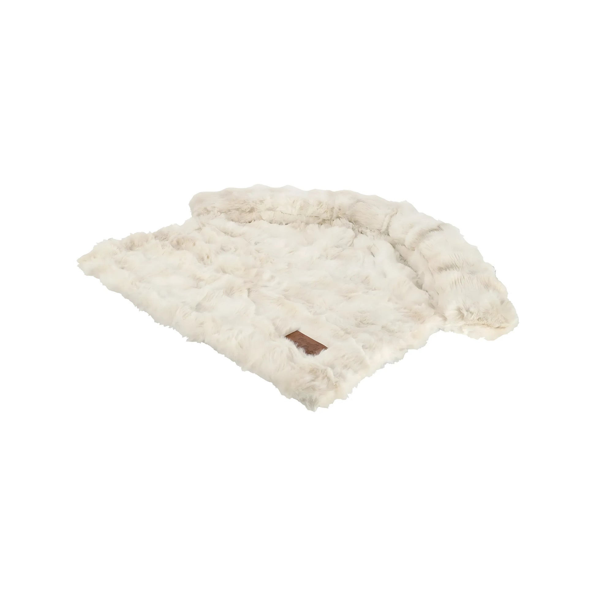 Pluche crème kussen van 72 cm met zachte opstaande rand; geschikt als comfortabele slaap- en rustplek voor hond of kat.
