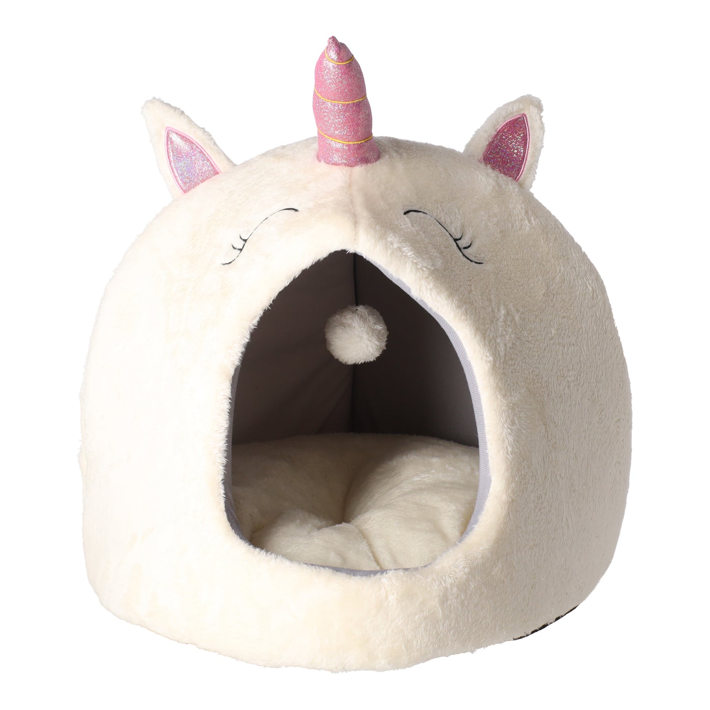 Knusse eenhoorn huisdiermand van 45 cm. Zachte pluche katten- en hondenmand in vrolijk unicorn design, ideaal voor kleine huisdieren.