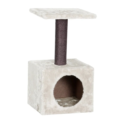 Compacte grijze krabpaal van 57 cm met sisal-omwikkelde paal en zachte pluche voet, ontworpen voor katten om te krabben en zich uit te strekken
