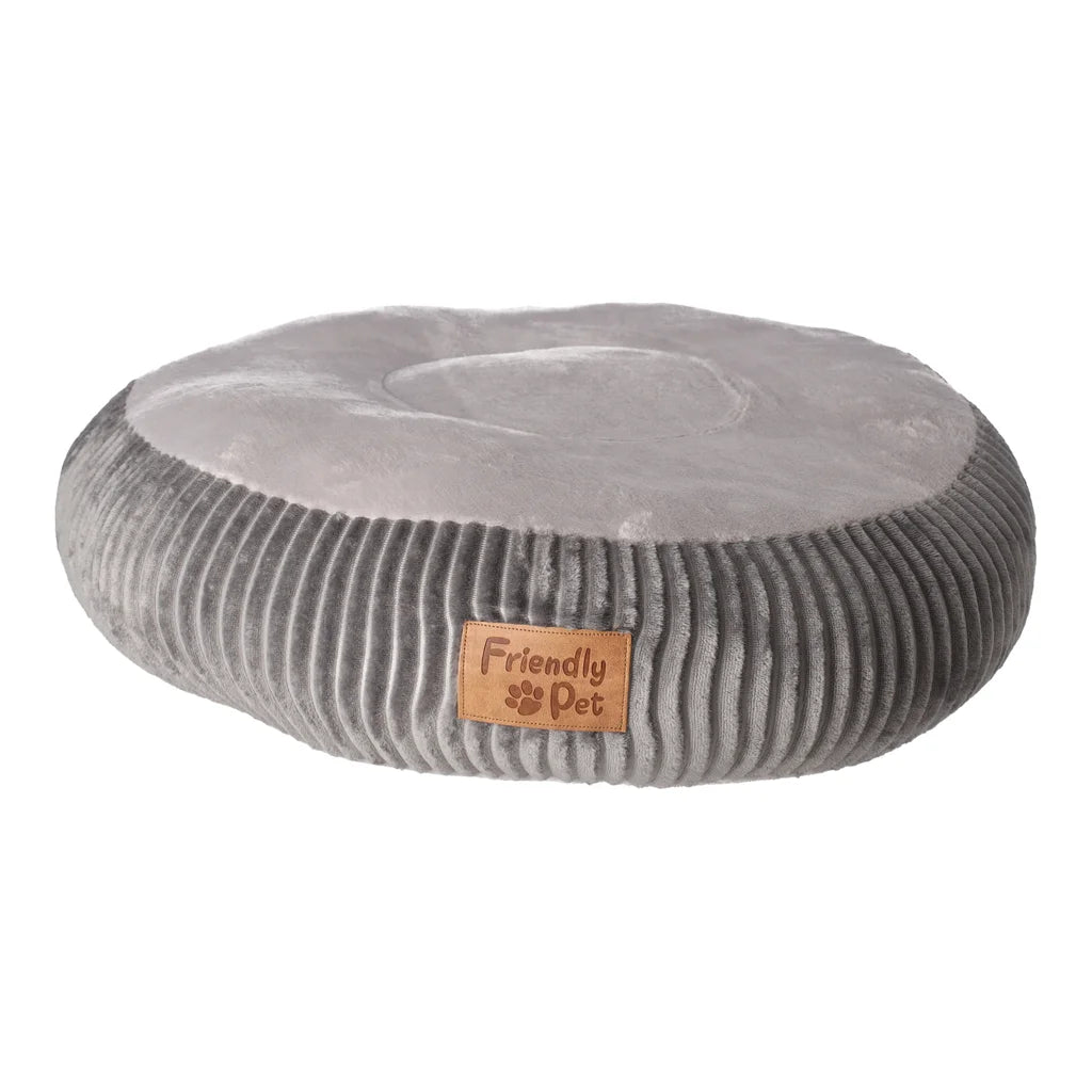 Rond antracietgrijs PurePaw Pillow dierenkussen van 50 cm, met ribpluche stof en zacht oppervlak, geschikt voor katten en kleine honden.