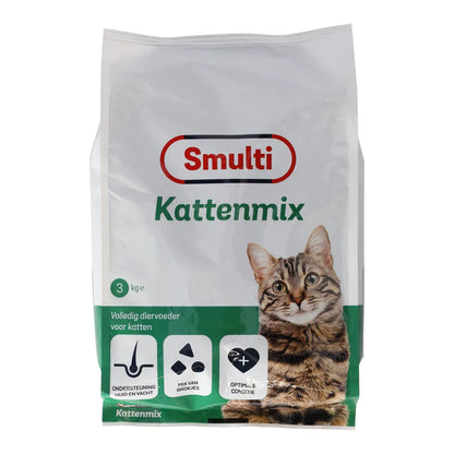Zak Smulti Kattenmix 3 kg droogvoer voor katten, mix van krokante brokjes voor huid, vacht en conditie.